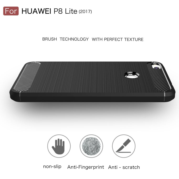 For Huawei  P8 Lite (2017) Brushed Carbon Fiber Texture Shockproof TPU Protective Case