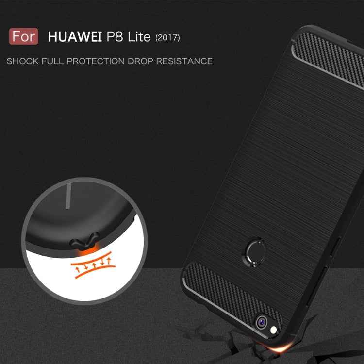 For Huawei  P8 Lite (2017) Brushed Carbon Fiber Texture Shockproof TPU Protective Case