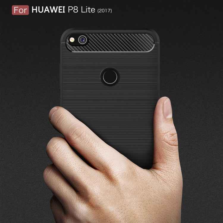 For Huawei  P8 Lite (2017) Brushed Carbon Fiber Texture Shockproof TPU Protective Case
