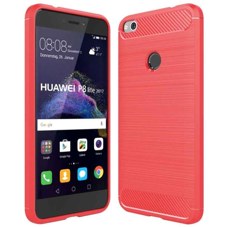 For Huawei  P8 Lite (2017) Brushed Carbon Fiber Texture Shockproof TPU Protective Case
