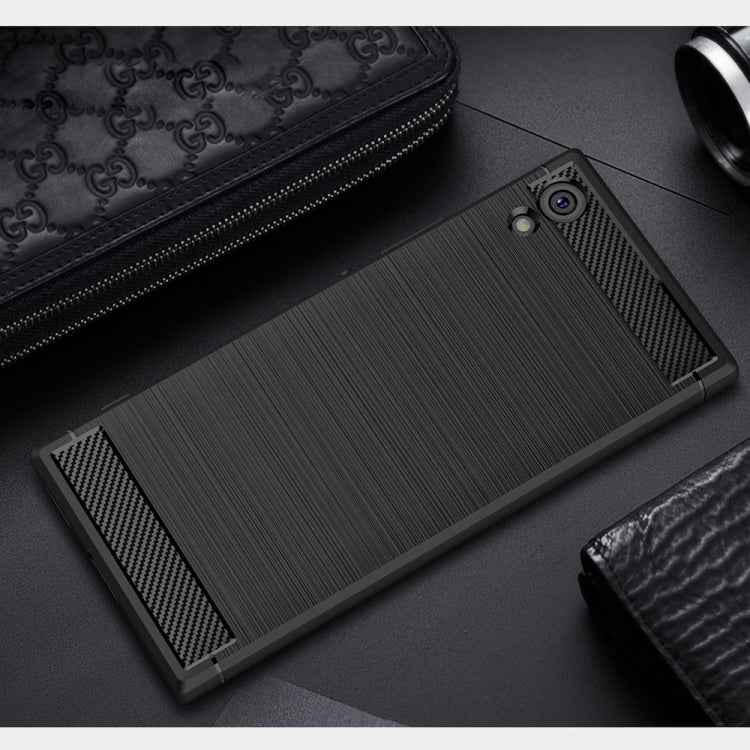 For Sony Xperia XA1 Brushed Texture Carbon Fiber Shockproof TPU Rugged Armor Protective Case