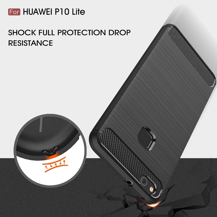 For Huawei P10 Lite Brushed Carbon Fiber Texture Shockproof TPU Protective Cover Case
