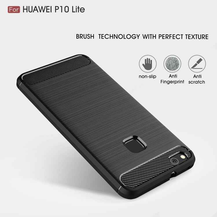 For Huawei P10 Lite Brushed Carbon Fiber Texture Shockproof TPU Protective Cover Case