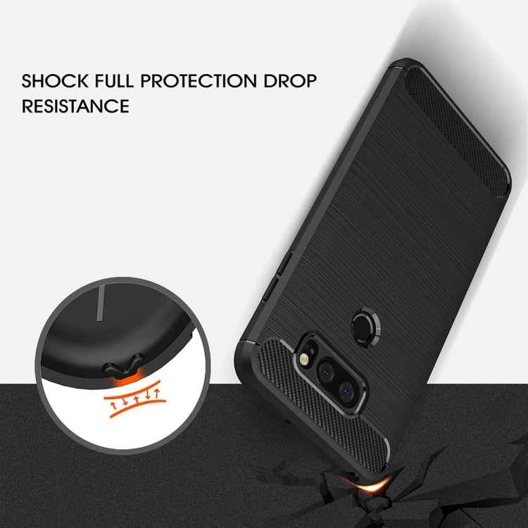 For LG V30 Brushed Texture Carbon Fiber Shockproof TPU Rugged Armor Protective Case