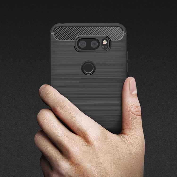 For LG V30 Brushed Texture Carbon Fiber Shockproof TPU Rugged Armor Protective Case