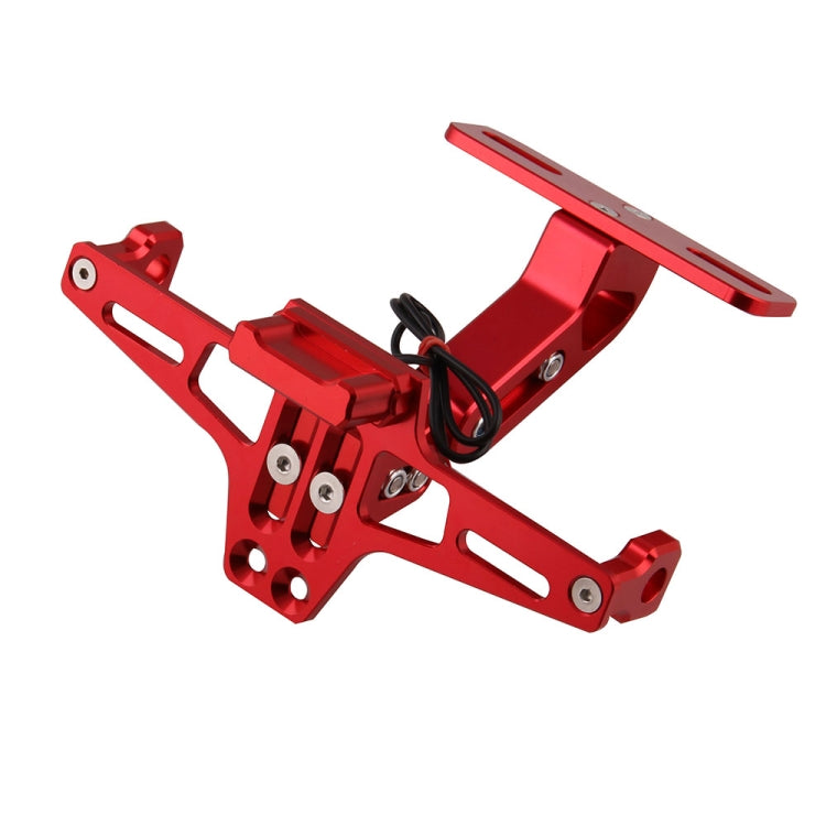 LPF013 Motorcycle Modification Accessories Universal Aircraft Shape Aluminum Alloy License Plate Bracket with LED Lights, Red with LED, Black with LED, Blue with LED