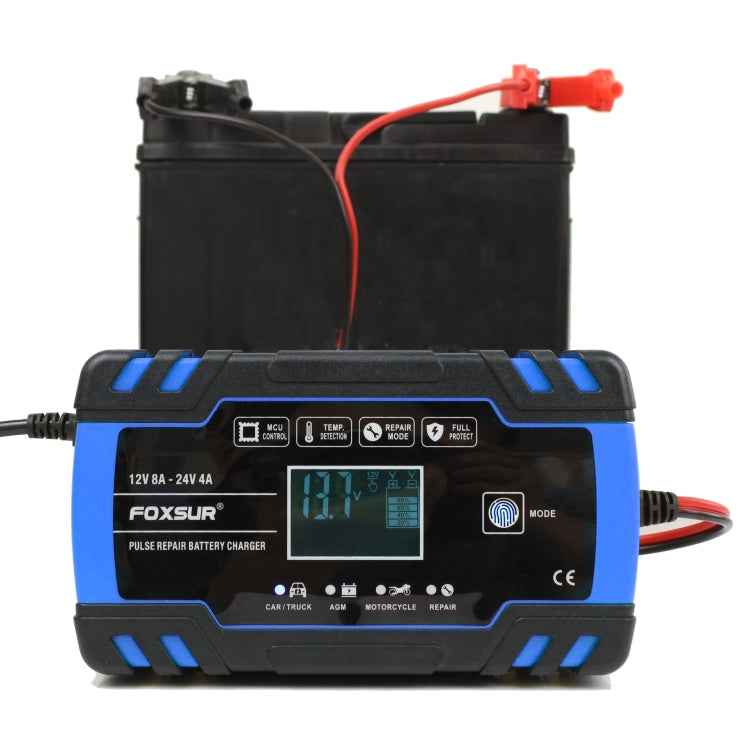 FOXSUR 12V-24V Car Motorcycle Truck Repair Battery Charger AGM Charger, US Plug (Blue)