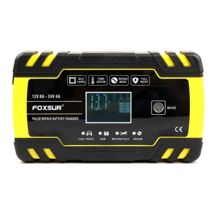 FOXSUR 12V-24V Car Motorcycle Truck Repair Battery Charger AGM Charger, EU Plug