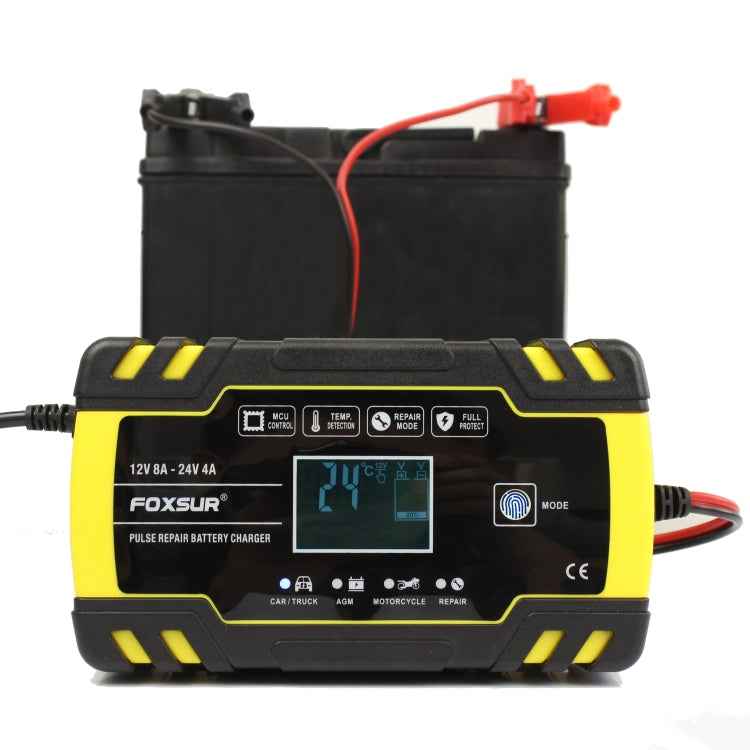 FOXSUR 12V-24V Car Motorcycle Truck Repair Battery Charger AGM Charger, EU Plug
