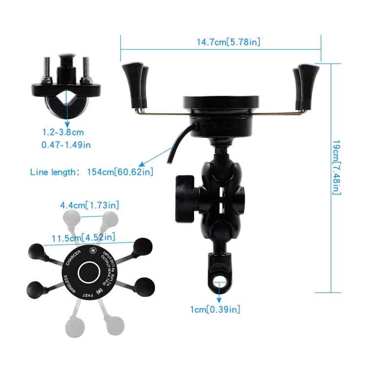 CS-878A1 Multi-function Motorcycle Wireless Wired Aluminum Alloy Mobile Phone Holder Charger