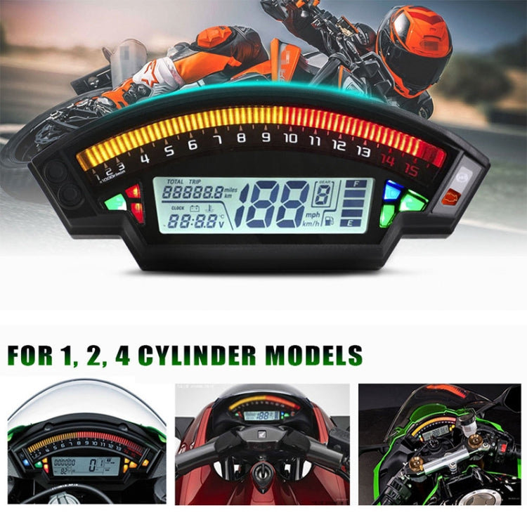 Speedpark Motorcycle LCD TFT Digital Speedometer 14000RPM 6 Gear Backlight Motorcycle Odometer for 1,2,4 Cylinders Meter, MLS062