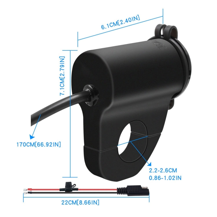 WUPP ZH-975A3 Motorcycle Aluminum Alloy Waterproof Mobile Phone Double QC3.0 Quick Charging Charger with Voltmeter