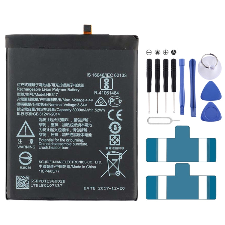 HE317 Li-ion Polymer Battery for Nokia 6 TA-1000 TA-1003 TA-1021 TA-1025 TA-1033 TA-1039, For Nokia 6 (HE317)