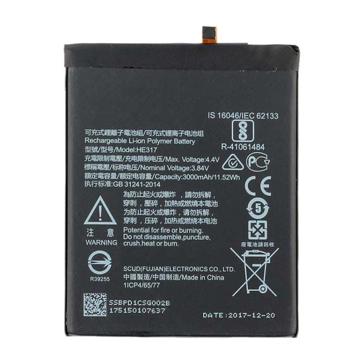HE317 Li-ion Polymer Battery for Nokia 6 TA-1000 TA-1003 TA-1021 TA-1025 TA-1033 TA-1039, For Nokia 6 (HE317)