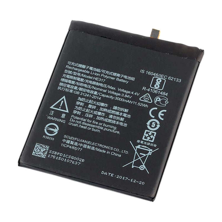 HE317 Li-ion Polymer Battery for Nokia 6 TA-1000 TA-1003 TA-1021 TA-1025 TA-1033 TA-1039, For Nokia 6 (HE317)