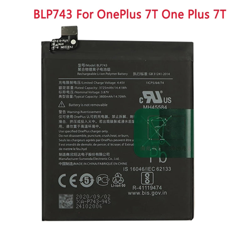 3800mAh BLP743 for OnePlus 7T Li-ion Polymer Battery, For OnePlus 7T