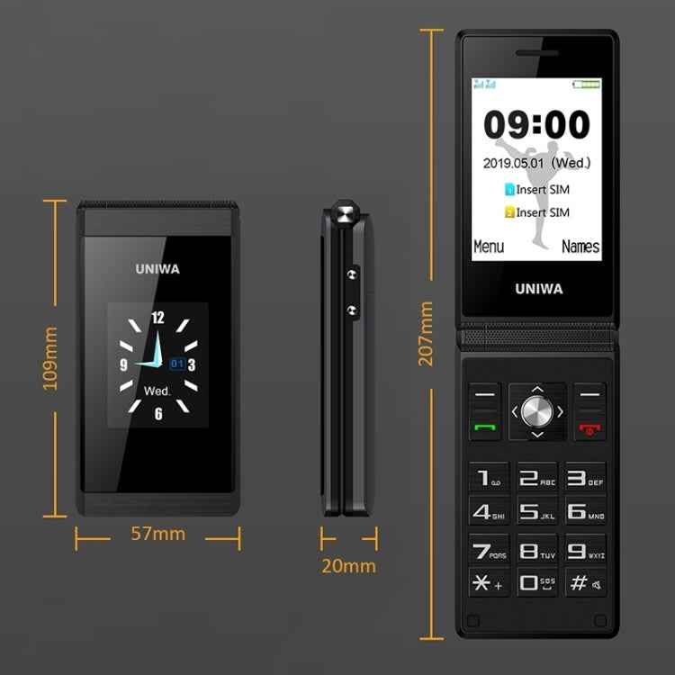 2.8 inch + 1.77 inch, MT6261D, Support Bluetooth, FM, SOS, GSM, Dual SIM