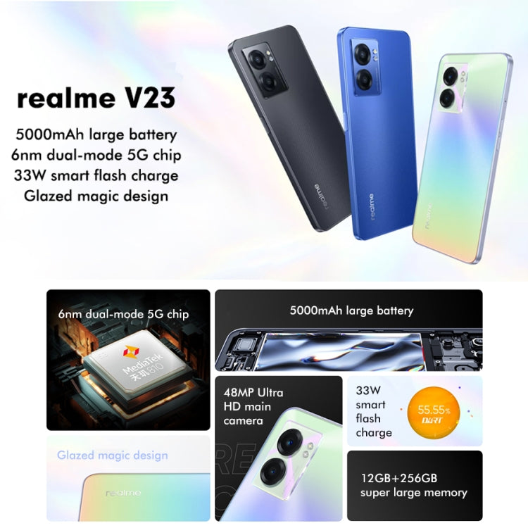 Dual Back Cameras, Side Fingerprint Identification, 5000mAh Battery, 6.58 inch Realme UI 3.0 / Android 12 MediaTek Dimensity 810 Octa Core up to 2.4GHz, Network: 5G, Support Google Play
