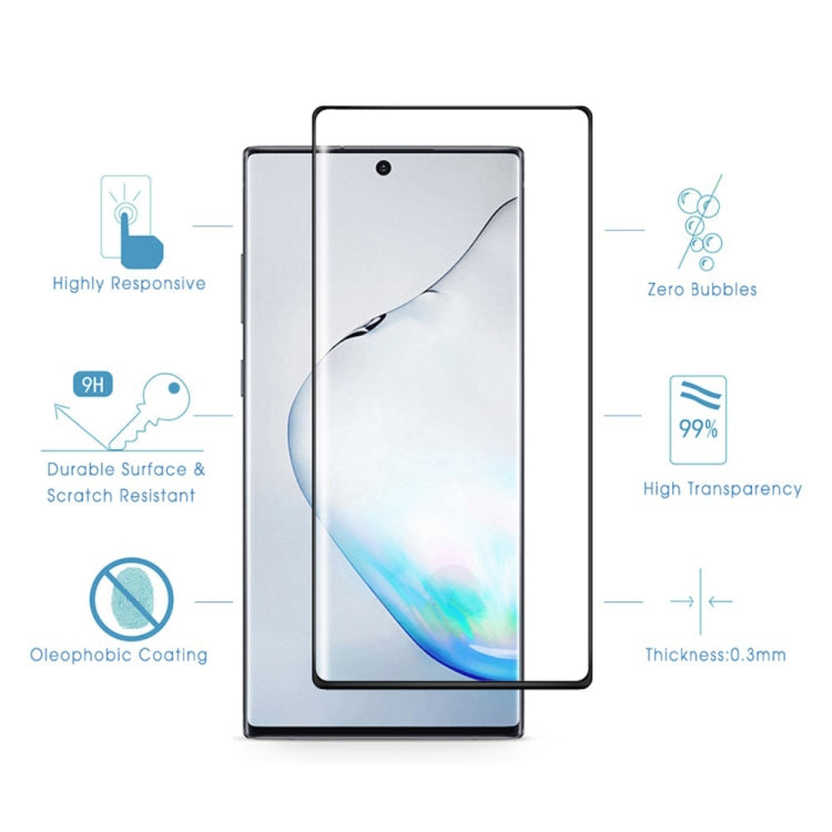 For Galaxy Note 10+  0.3mm 9H Surface Hardness 3D Curved Edge Glue Curved Full Screen Tempered Glass Film, Fingerprint Unlock Is Supported, For Galaxy Note 10+(1 PC)