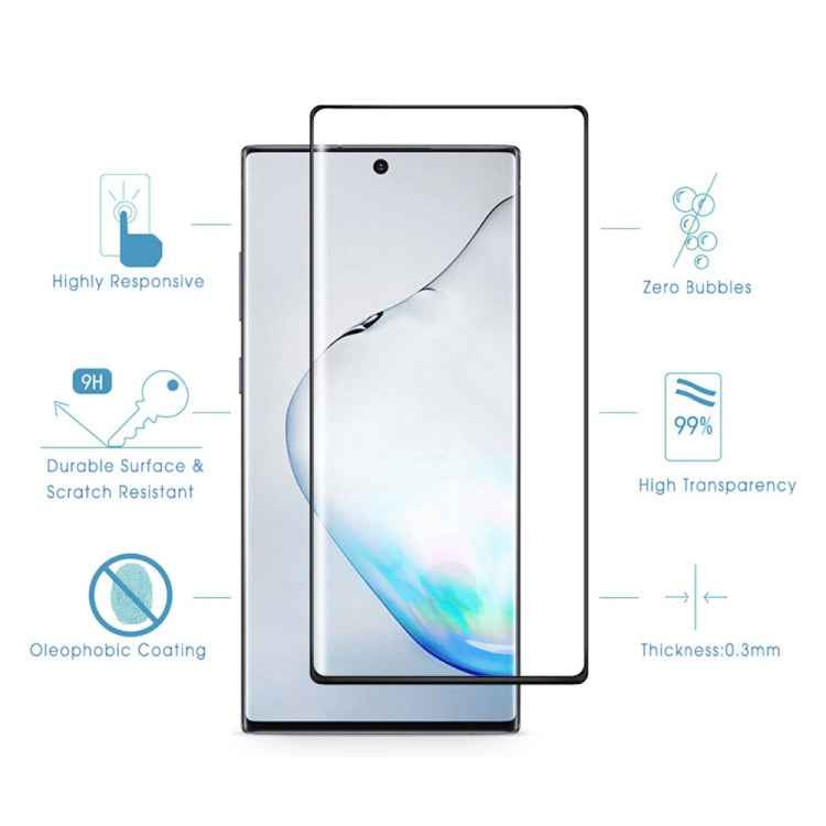 For Galaxy Note 10+ Full Glue 3D Curved Edge Tempered Glass Film, Fingerprint Unlock Is Supported
