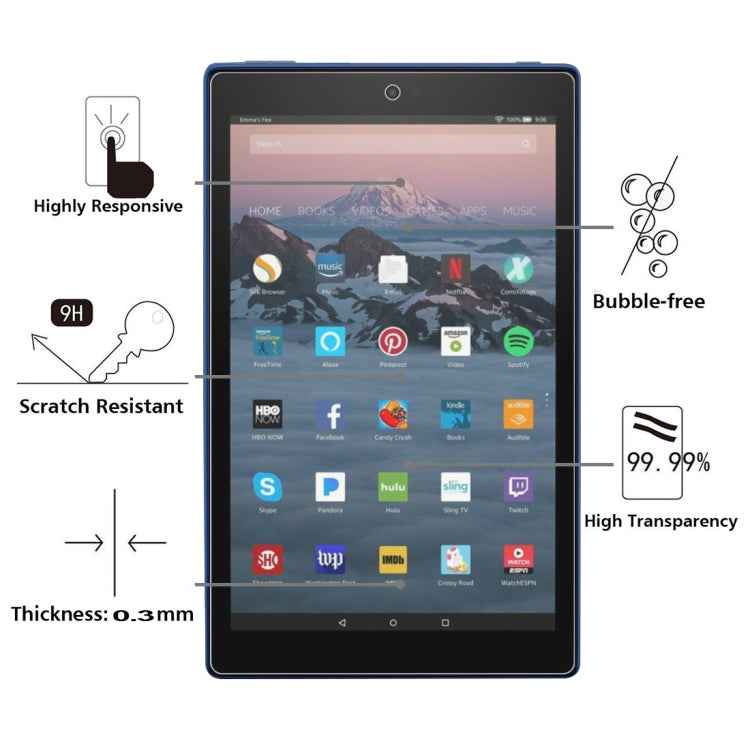 75 PCS 0.3mm 9H Full Screen Tempered Glass Film for Amazon Kindle Fire HD 10 2017