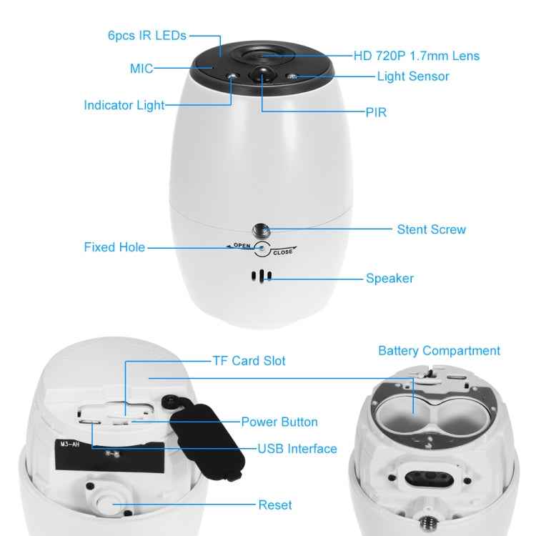 VESAFE VS-DC01 Security HD 720P Two-Way Audio Wireless Wifi IP Camera, Support Night Vision & PIR Detection & TF Card, IP54 Waterproof