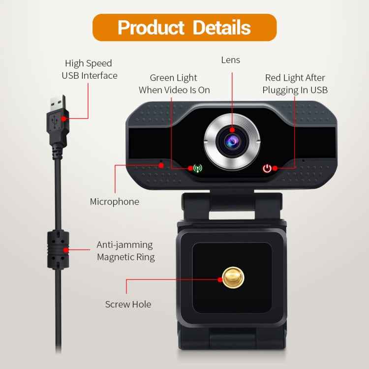 ESCAM PVR006 HD 1080P USB2.0 HD Webcam with Microphone for PC
