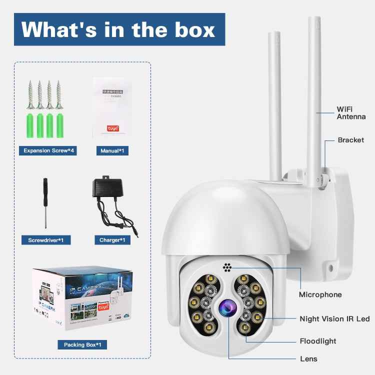 Tuya QX56 3.0 Million Pixels IP66 Waterproof 2.4G Wireless IP Camera, Support Amazon Alexa & Google Home & Motion Detection & Two-way Audio & Full Color Night Vision & TF Card, EU Plug