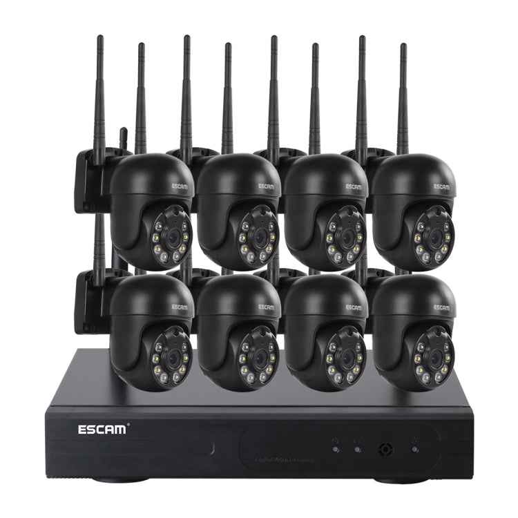 ESCAM WNK618 3.0 Million Pixels 8-channel Wireless Dome Camera HD NVR Security System, Support Motion Detection & Two-way Audio & Full-color Night Vision & TF Card, EU Plug