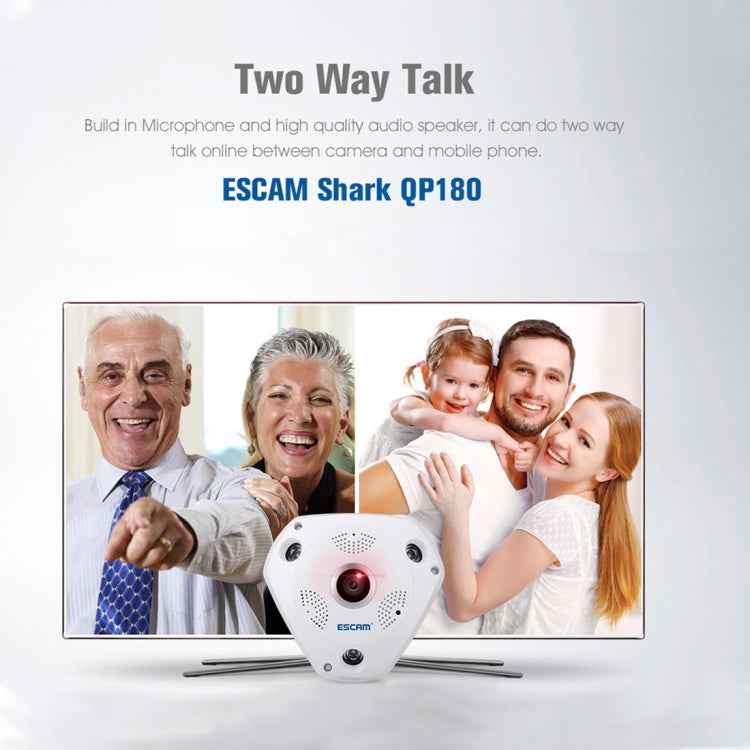 ESCAM Shark QP180 960P 360 Degrees Fisheye Lens 1.3MP WiFi IP Camera, Support Motion Detection / Night Vision, IR Distance: 10m