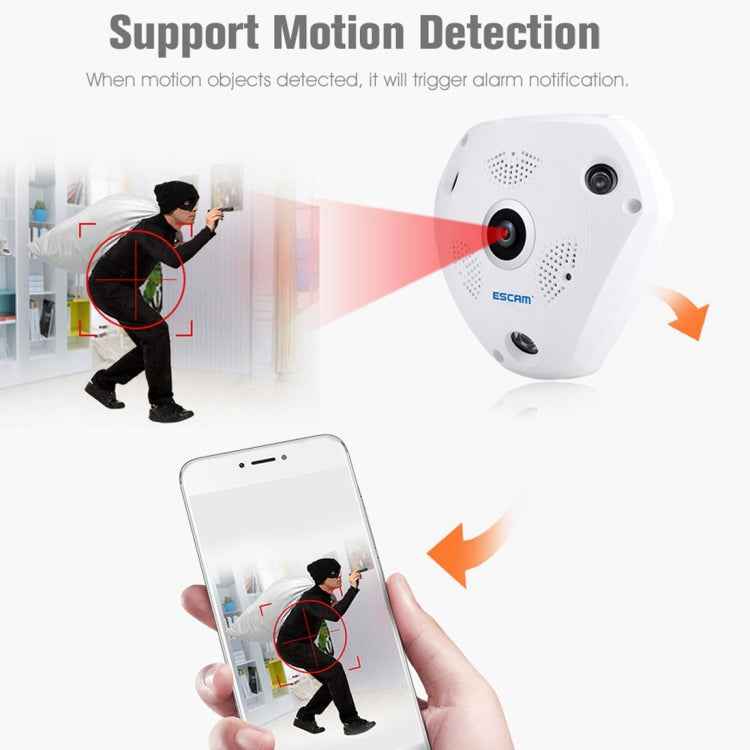 ESCAM Shark QP180 960P 360 Degrees Fisheye Lens 1.3MP WiFi IP Camera, Support Motion Detection / Night Vision, IR Distance: 10m