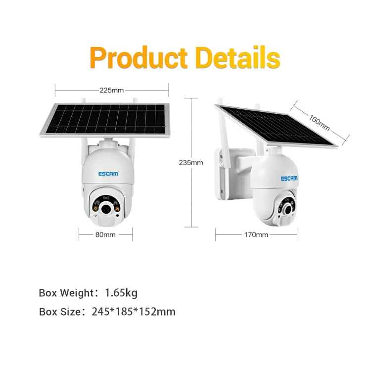 ESCAM QF450 HD 1080P 4G US Version Solar Powered IP Camera with 64G Memory, Support Two-way Audio & PIR Motion Detection & Night Vision & TF Card