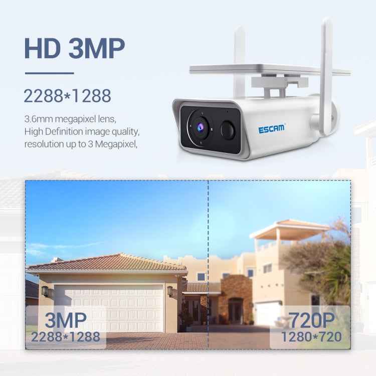 ESCAM QF180 H.265 3MP Solar Wifi IP Camera, Without Battery