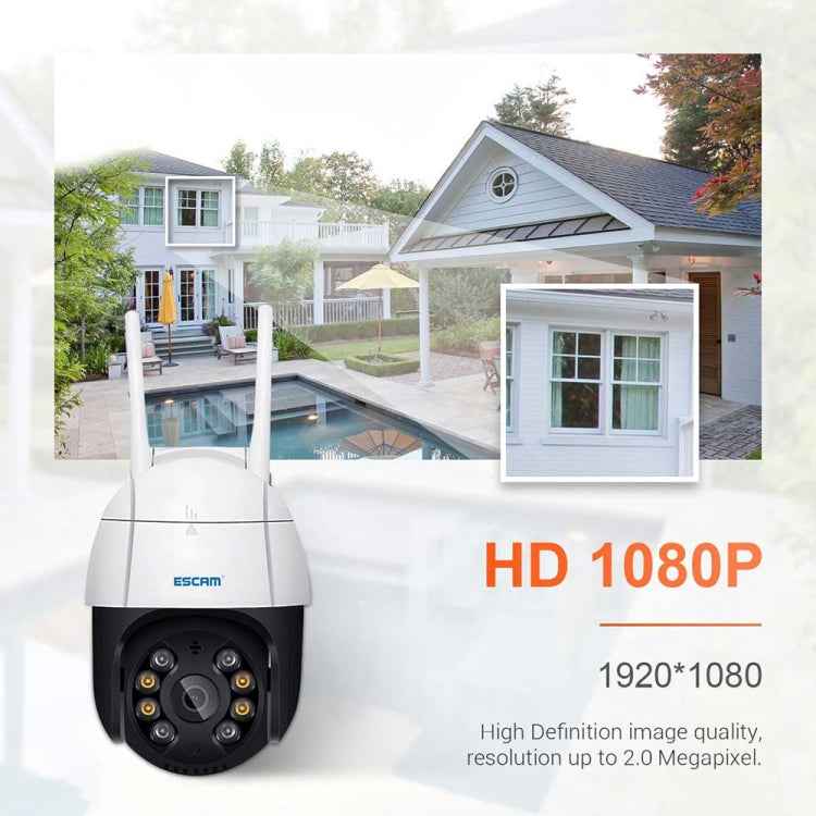 ESCAM QF218 1080P Pan / Tilt AI Humanoid Detection IP66 Waterproof WiFi IP Camera, Support ONVIF / Night Vision / TF Card / Two-way Audio, US Plug
