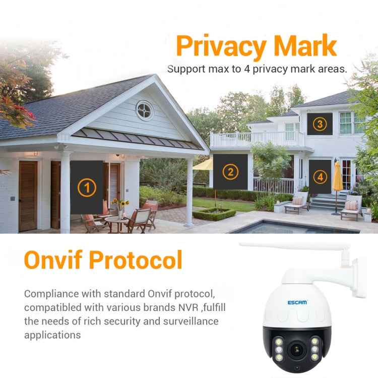 ESCAM Q5068 H.265 5MP Pan / Tilt / 4X Zoom WiFi Waterproof IP Camera, Support ONVIF Two Way Talk & Night Vision, AU Plug