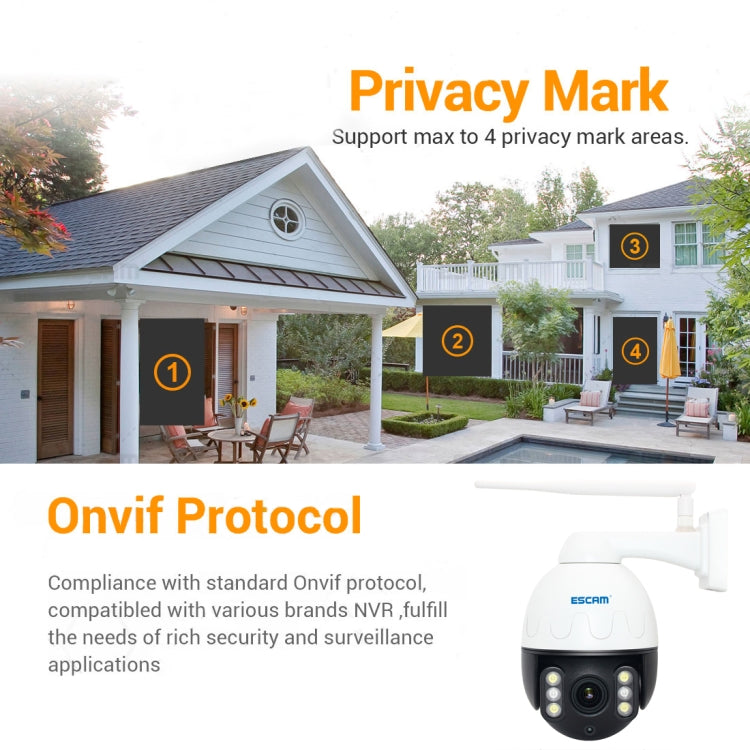 ESCAM Q5068 H.265 5MP Pan / Tilt / 4X Zoom WiFi Waterproof IP Camera, Support ONVIF Two Way Talk & Night Vision, AU Plug, US Plug, EU Plug, AU Plug, UK Plug