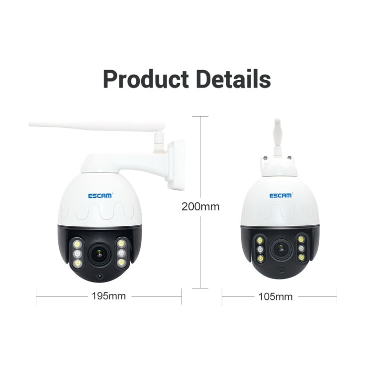 ESCAM Q5068 H.265 5MP Pan / Tilt / 4X Zoom WiFi Waterproof IP Camera, Support ONVIF Two Way Talk & Night Vision, AU Plug, US Plug, EU Plug, AU Plug, UK Plug