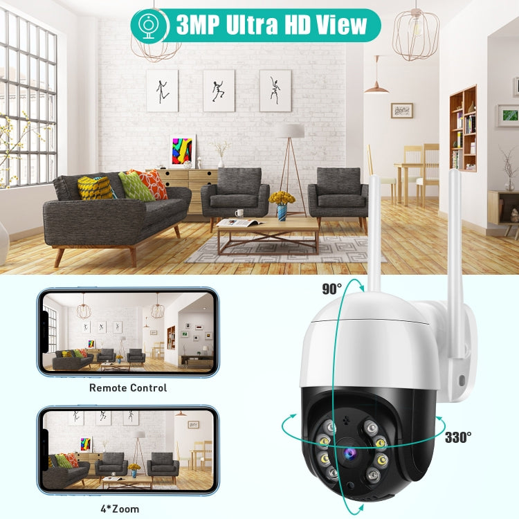 Caméra IP WiFi HD 3,0 Mpx QX29, vision nocturne, détection de mouvement, audio bidirectionnel et carte TF, prise AU, QX29