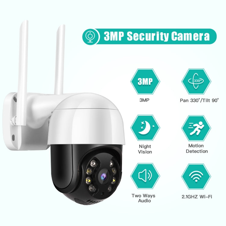 Caméra IP WiFi HD 3,0 Mpx QX29, vision nocturne, détection de mouvement, audio bidirectionnel et carte TF, prise AU, QX29