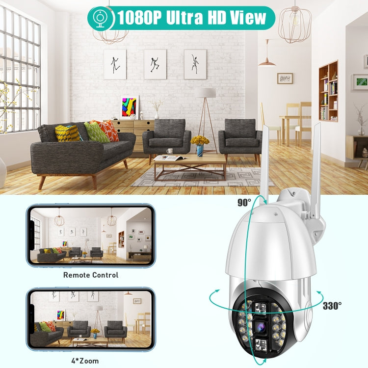 Caméra panoramique PTZ Wi-Fi QX33 1080P rotative à 360 degrés, prise en charge jour et nuit, interphone vocal bidirectionnel, détection de mouvement, alarme, lecture vidéo et carte TF 64 Go, prise AU, QX33