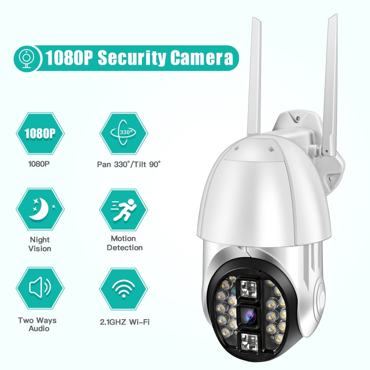 Caméra panoramique PTZ Wi-Fi QX33 1080P rotative à 360 degrés, prise en charge jour et nuit, interphone vocal bidirectionnel, détection de mouvement, alarme, lecture vidéo et carte TF 64 Go, prise AU, QX33