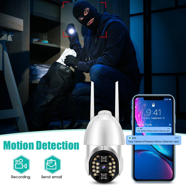 Caméra panoramique PTZ Wi-Fi QX33 1080P rotative à 360 degrés, prise en charge jour et nuit, interphone vocal bidirectionnel, détection de mouvement, alarme, lecture vidéo et carte TF 64 Go, prise AU, QX33