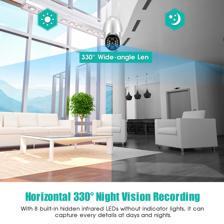 Caméra panoramique PTZ Wi-Fi QX33 1080P rotative à 360 degrés, prise en charge jour et nuit, interphone vocal bidirectionnel, détection de mouvement, alarme, lecture vidéo et carte TF 64 Go, prise AU, QX33