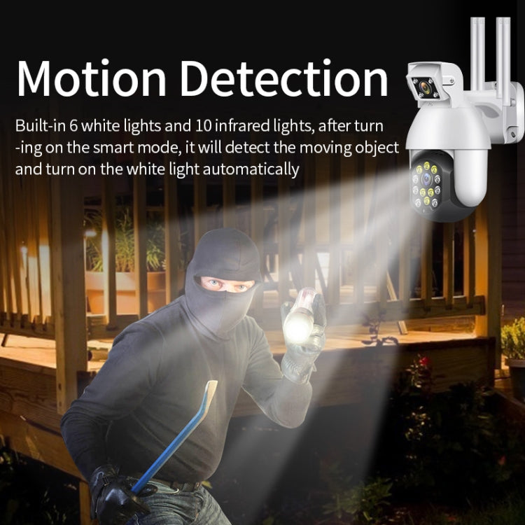 QX41 1080P 2.0MP Dual Lens IP66 Waterproof Panoramic PTZ WIFI Camera, Support Day and Night Full Color & Two-way Voice Intercom & Smart Alarm & Video Playback & 128GB TF Card, AU Plug