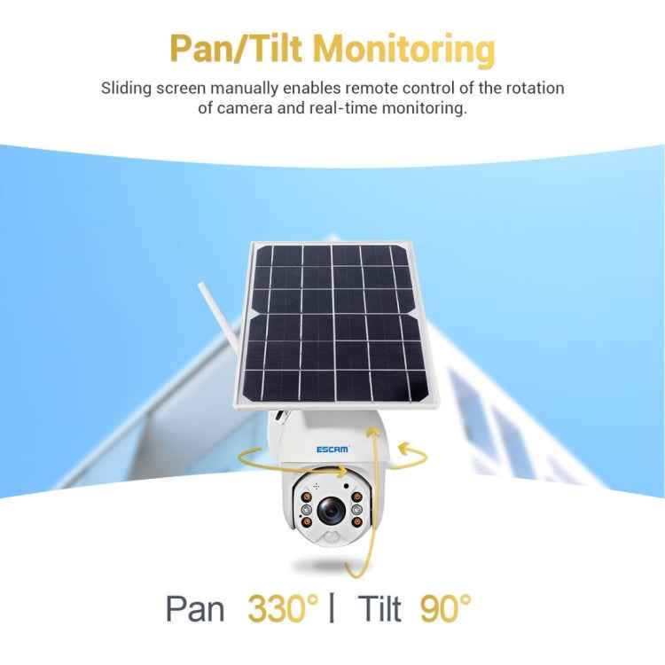 ESCAM QF280 HD 1080P IP66 Waterproof WiFi Solar Panel PT IP Camera with Battery, Support Night Vision / Motion Detection / TF Card / Two Way Audio
