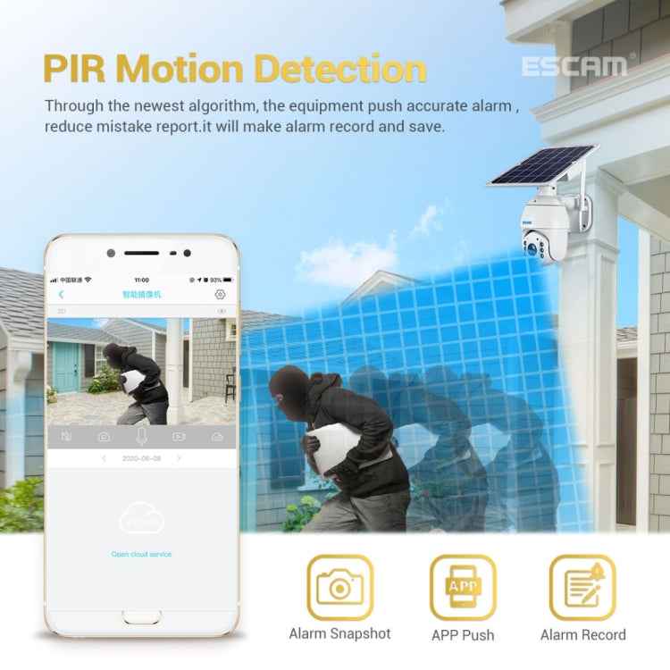 ESCAM QF280 HD 1080P IP66 Waterproof WiFi Solar Panel PT IP Camera with Battery, Support Night Vision / Motion Detection / TF Card / Two Way Audio