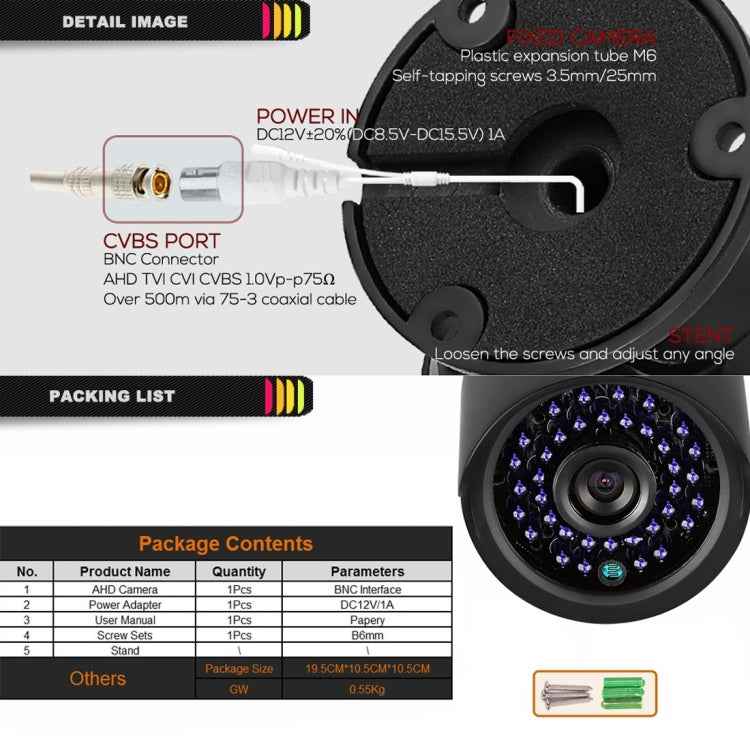 TV-635H2/A IP66 Waterproof 1920x1080P AHD Camera, 1/2.7 inch 2MP CMOS Sensor Lens, Motion Detection, 20m IR Night Vision, CE & RoHS Certificated