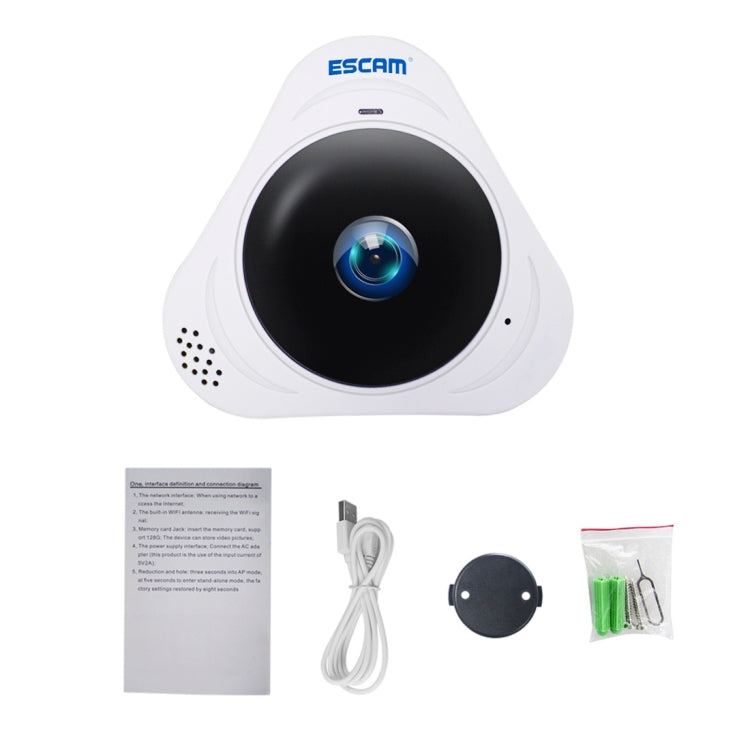 ESCAM Q8 960P 360 Degrees Fisheye Lens 1.3MP WiFi IP Camera, Support Motion Detection / Night Vision, IR Distance: 5-10m, AU Plug, Q8  AU Plug, Q8 EU Plug, Q8 UK Plug, Q8 US Plug