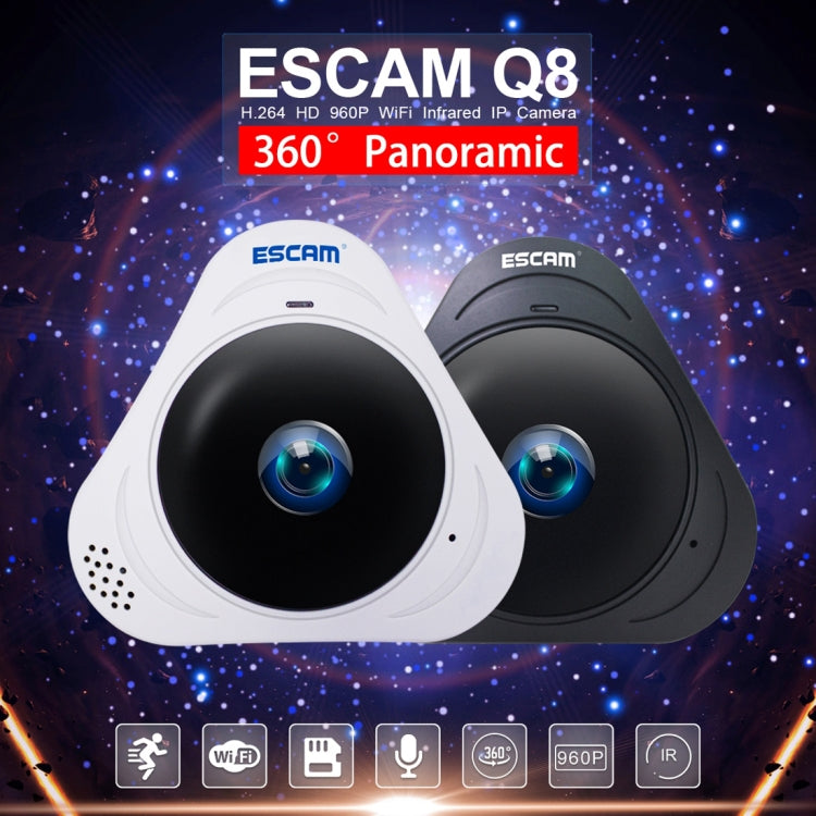 ESCAM Q8 960P 360 Degrees Fisheye Lens 1.3MP WiFi IP Camera, Support Motion Detection / Night Vision, IR Distance: 5-10m, AU Plug, Q8  AU Plug, Q8 EU Plug, Q8 UK Plug, Q8 US Plug