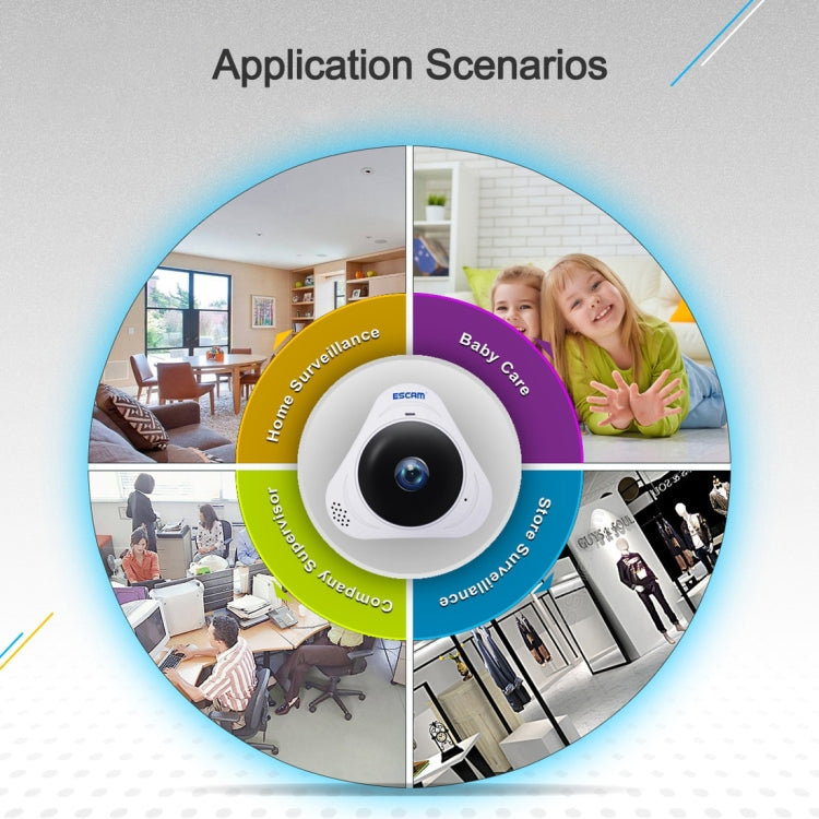 ESCAM Q8 960P 360 Degrees Fisheye Lens 1.3MP WiFi IP Camera, Support Motion Detection / Night Vision, IR Distance: 5-10m, AU Plug, Q8  AU Plug, Q8 EU Plug, Q8 UK Plug, Q8 US Plug